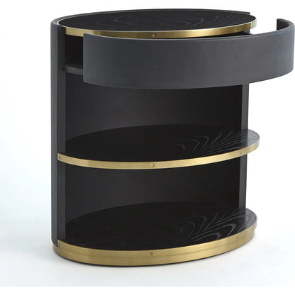 Ellipse Bedside Cabinet by Global Views in black. Made from poplar, oak, black lacquer in a modern style.
