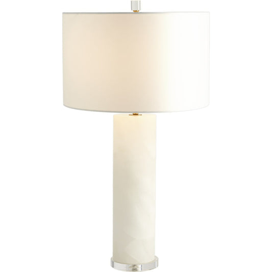 Alabaster Cylinder Table Lamp by Global Views in brass. Made from crystal, metal, alabaster in a coastal style.