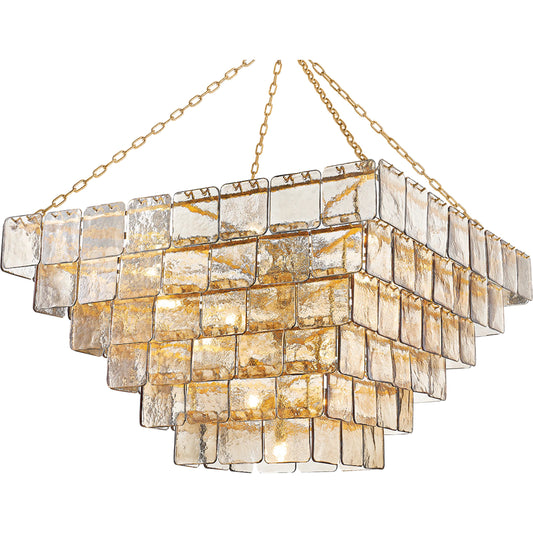 Regal 29-Light Chandelier by Corbett in vintage gold leaf. Made from steel in a unique style.