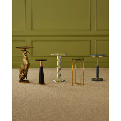 Ballyregan Accent Table by Currey and Company in antique brass. Made from cast aluminum in a modern style.