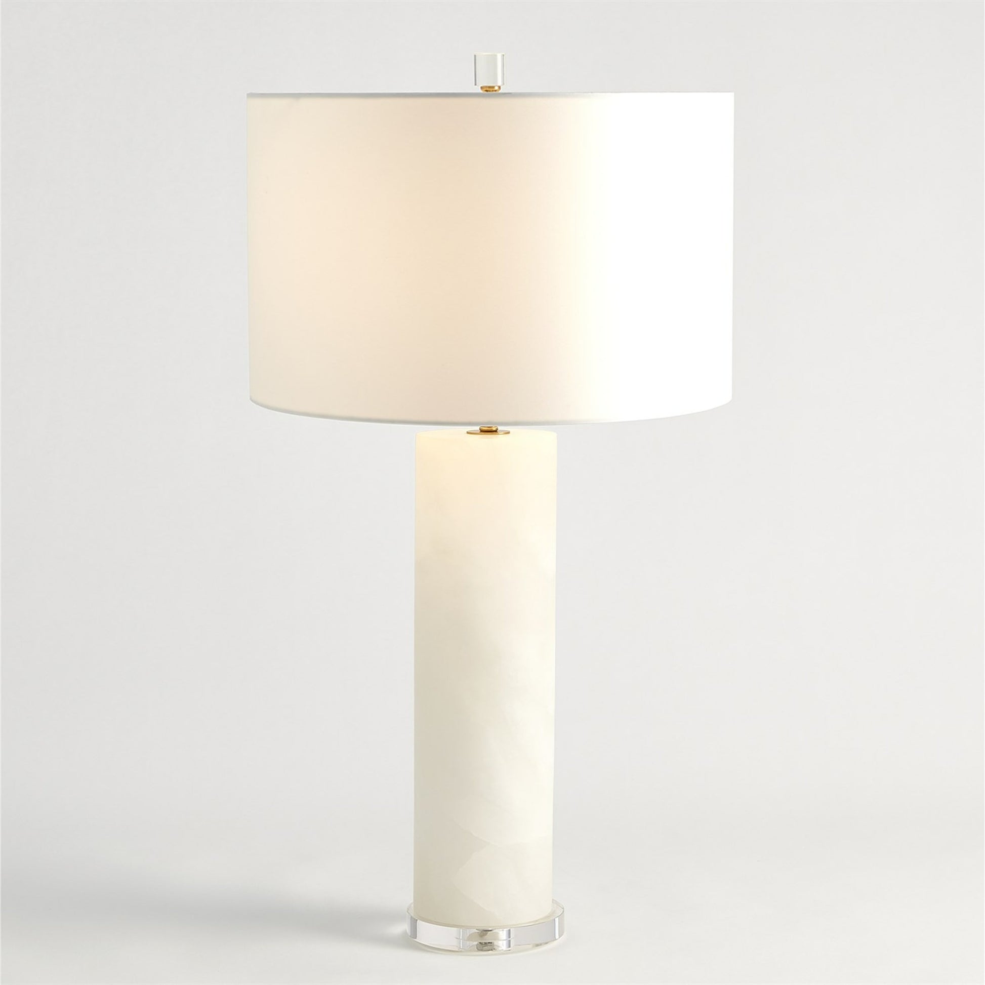 Alabaster Cylinder Table Lamp by Global Views in brass. Made from crystal, metal, alabaster in a coastal style.