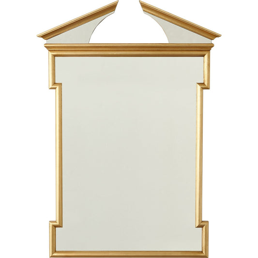 Broken Pediment Mirror by Global Views in gold leaf. Made from glass, wood in a transitional style.