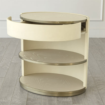 Ellipse Bedside Cabinet by Global Views in black. Made from poplar, oak, black lacquer in a modern style.