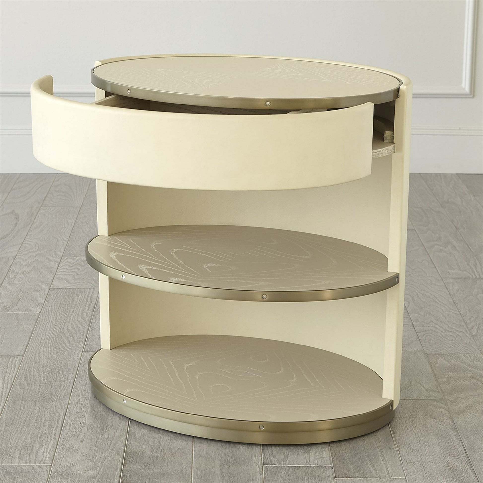 Ellipse Bedside Cabinet by Global Views in black. Made from poplar, oak, black lacquer in a modern style.