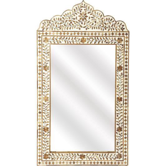 Vivienne Wood & Bone Inlay Mirror by Butler Specialty Company in light brown and wood, bone inlay. Made from mdf, teak wood, resin, mirror in a eclectic & global style.