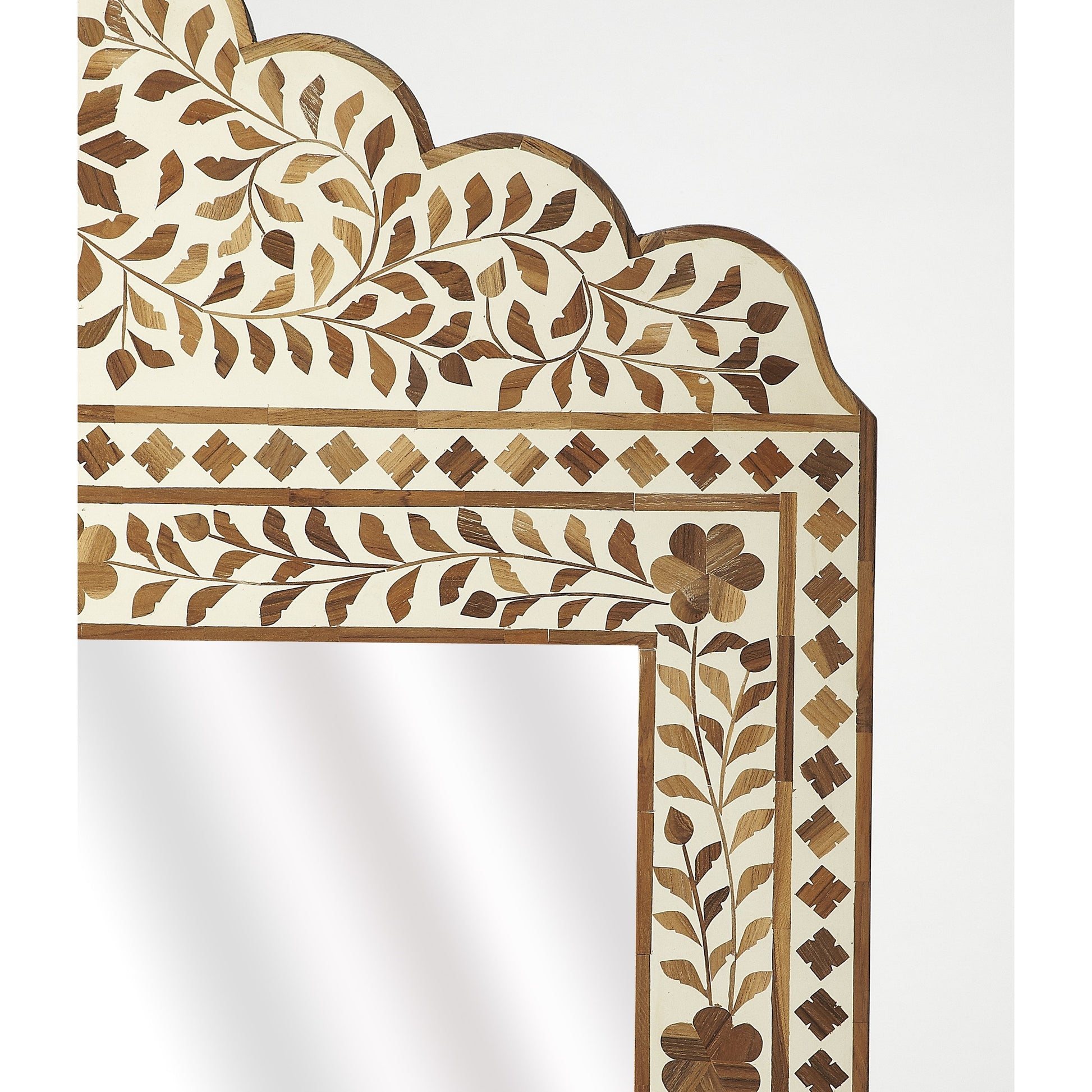 Vivienne Wood & Bone Inlay Mirror by Butler Specialty Company in light brown and wood, bone inlay. Made from mdf, teak wood, resin, mirror in a eclectic & global style.