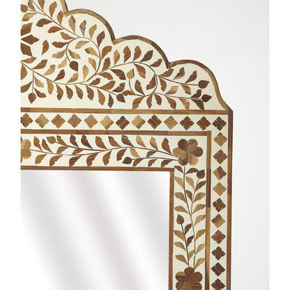 Vivienne Wood & Bone Inlay Mirror by Butler Specialty Company in light brown and wood, bone inlay. Made from mdf, teak wood, resin, mirror in a eclectic & global style.