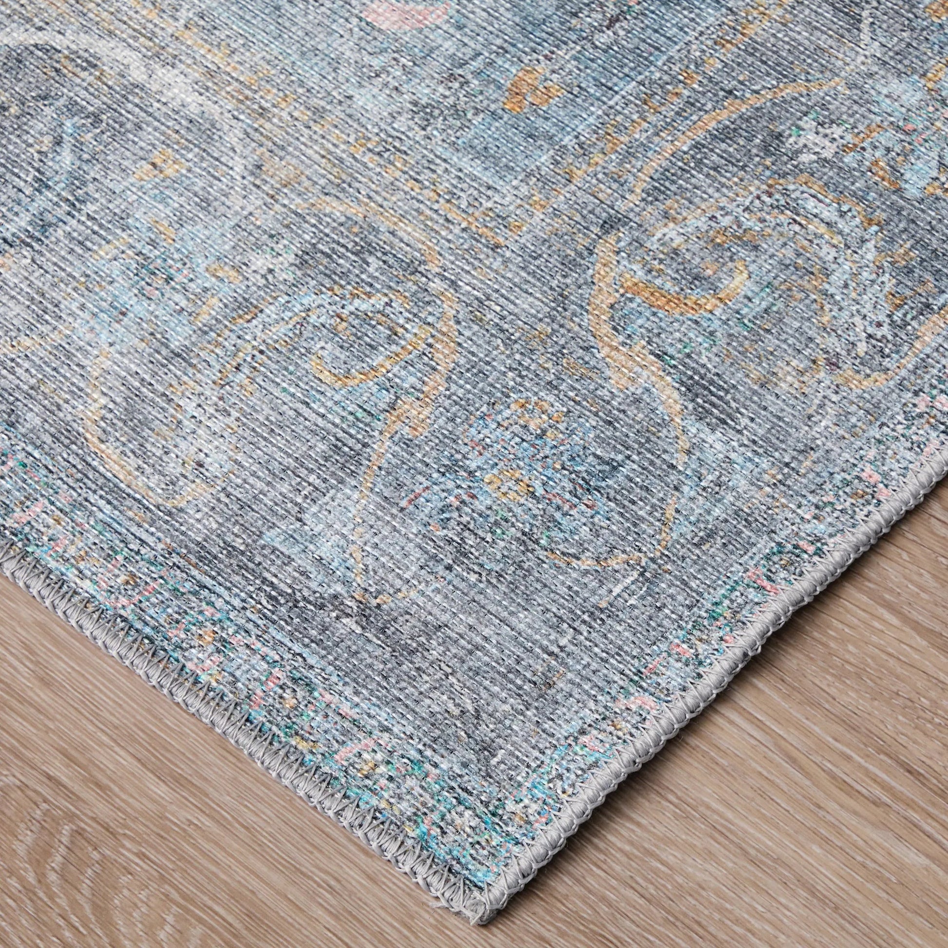 Percy Transitional Rug - 39AFF by Feizy in blue, gray, orange. Made from polyester in a unique style.