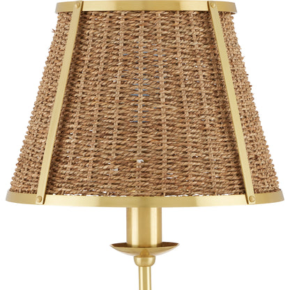 Deauville Floor Lamp by Currey and Company in polished brass, natural. Made from metal, seagrass in a cottage & farmhouse style.
