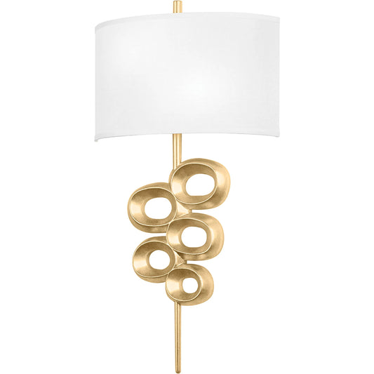 Tourmaline Wall Sconce by Corbett in vintage gold leaf. Made from steel, aluminum in a modern style.