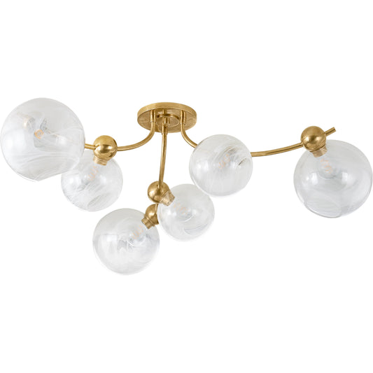 Astraia Semi Flush by Corbett in vintage brass. Made from brass in a unique style.