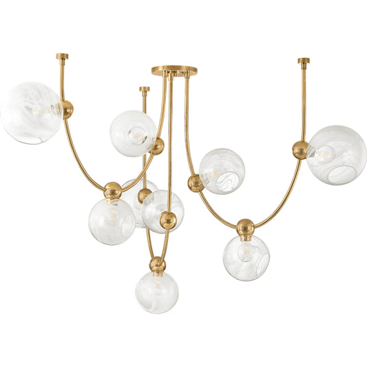 Astraia Chandelier by Corbett in vintage brass. Made from brass in a unique style.