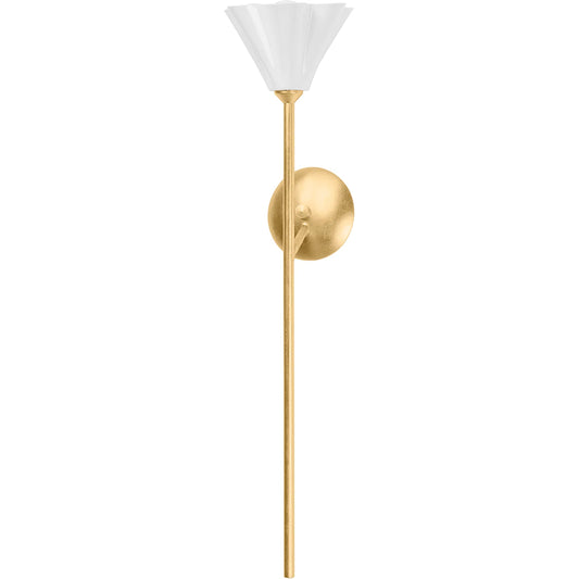 Julieta Wall Sconce by Corbett in vintage gold leaf. Made from steel, aluminum in a modern style.