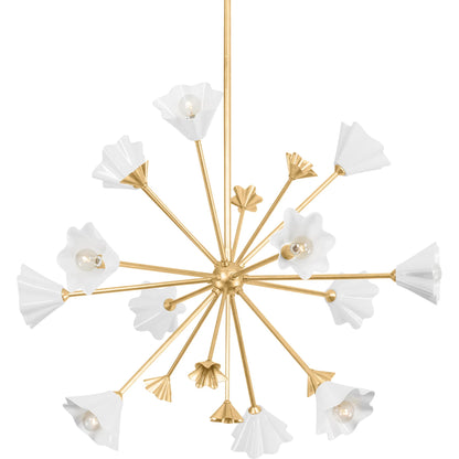Julieta Chandelier by Corbett in vintage gold leaf. Made from steel, aluminum in a modern style.