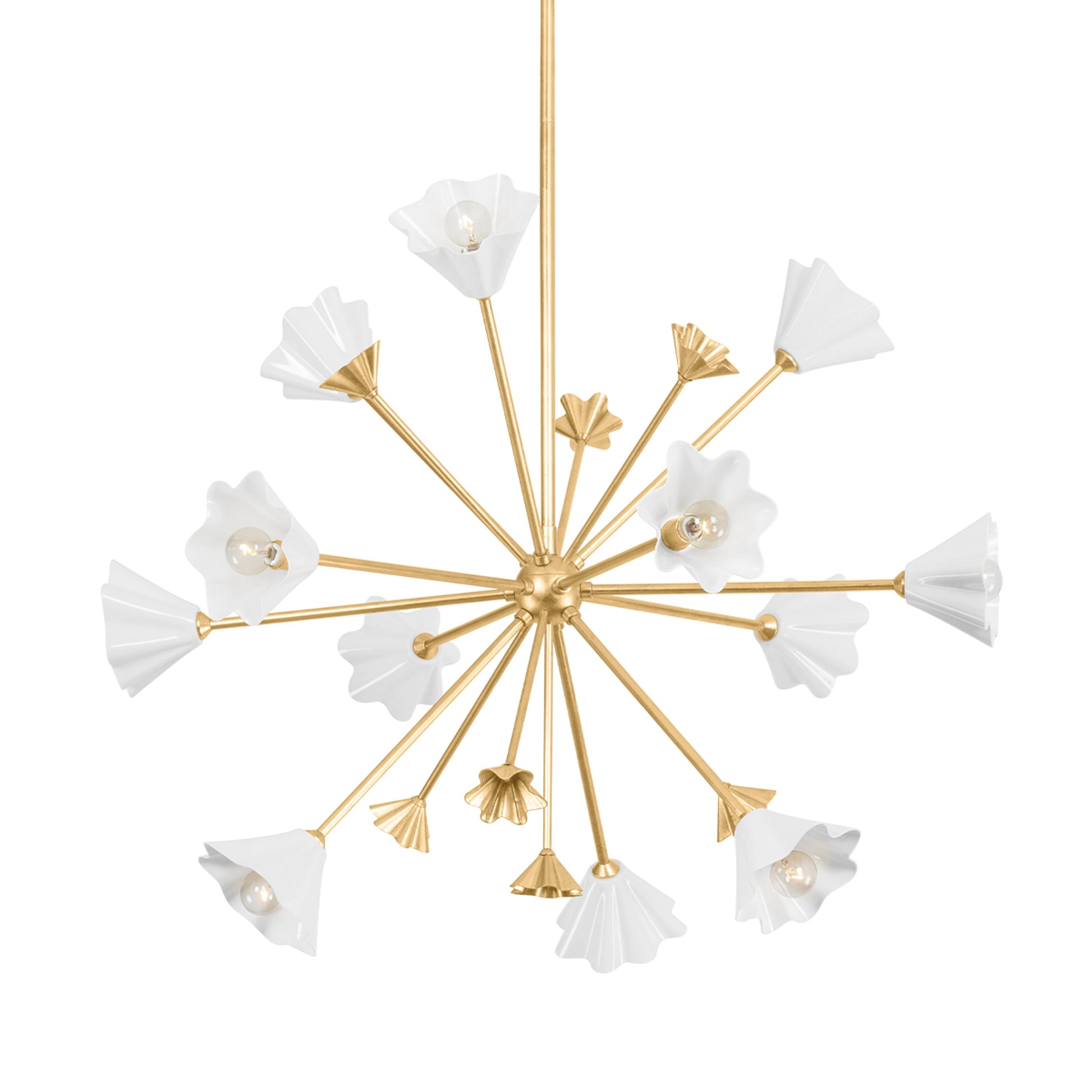 Julieta Chandelier by Corbett in vintage gold leaf. Made from steel, aluminum in a modern style.