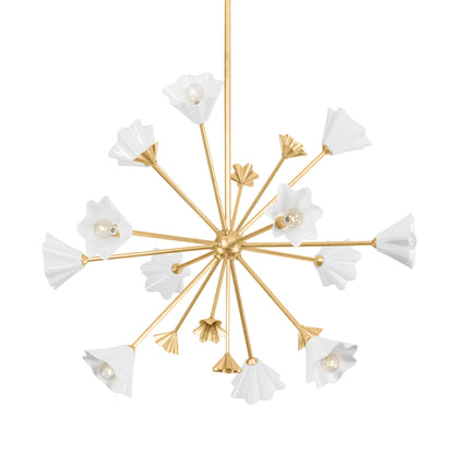 Julieta Chandelier by Corbett in vintage gold leaf. Made from steel, aluminum in a modern style.