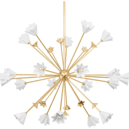 Julieta Chandelier by Corbett in vintage gold leaf. Made from steel, aluminum in a modern style.