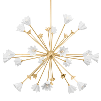 Julieta Chandelier by Corbett in vintage gold leaf. Made from steel, aluminum in a modern style.