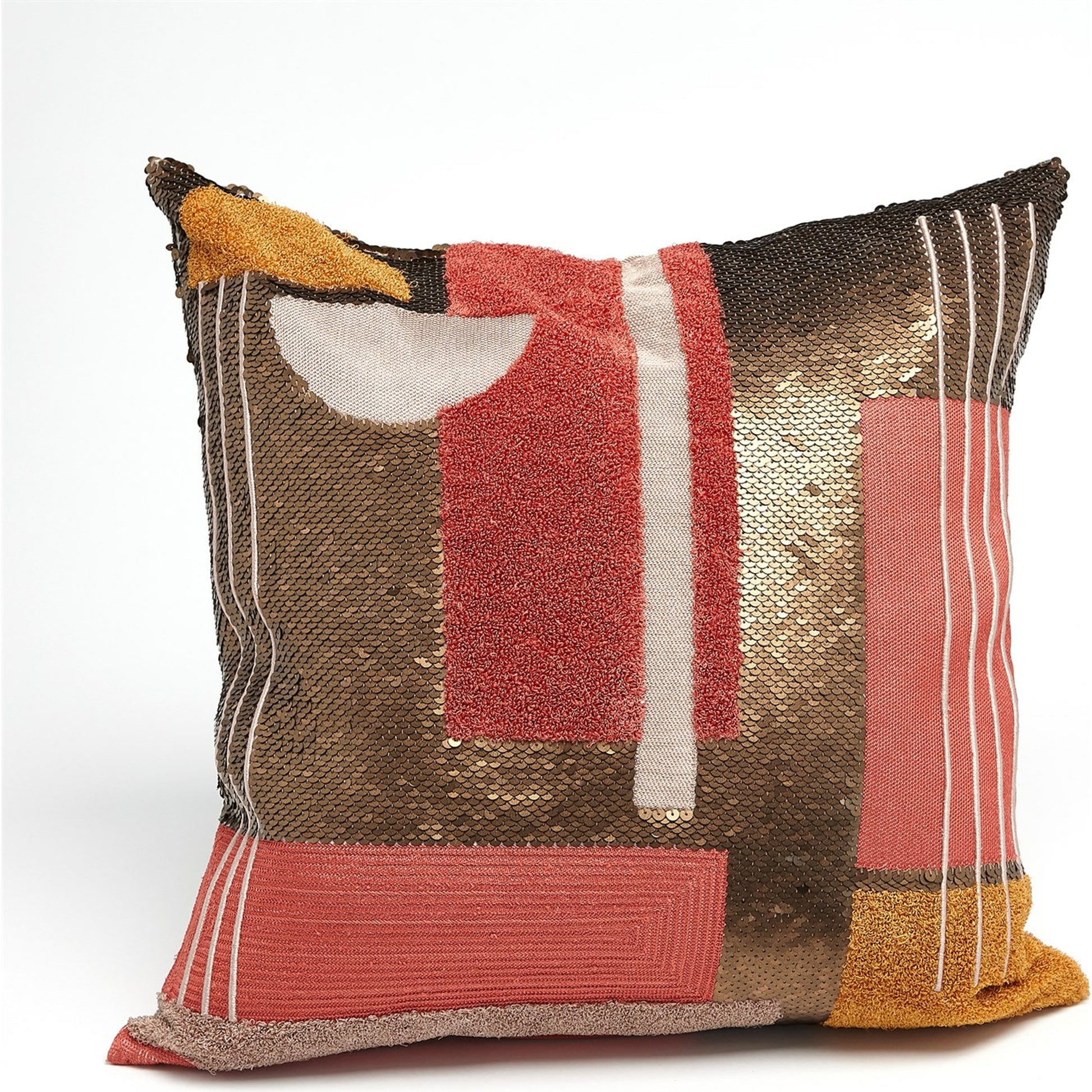 Modernist Pillow by Global Views in natural. Made from shell: 100% cotton, lining: 100% cotton, emb: acrylic, beads in a modern style.