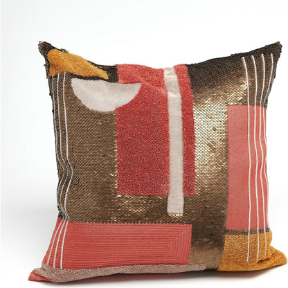 Modernist Pillow by Global Views in natural. Made from shell: 100% cotton, lining: 100% cotton, emb: acrylic, beads in a modern style.