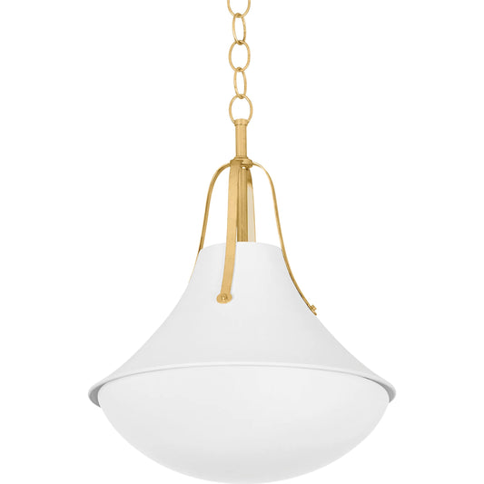 Coventry Pendant by Hudson Valley in vintage gold leaf, white plaster. Made from iron in a unique style.