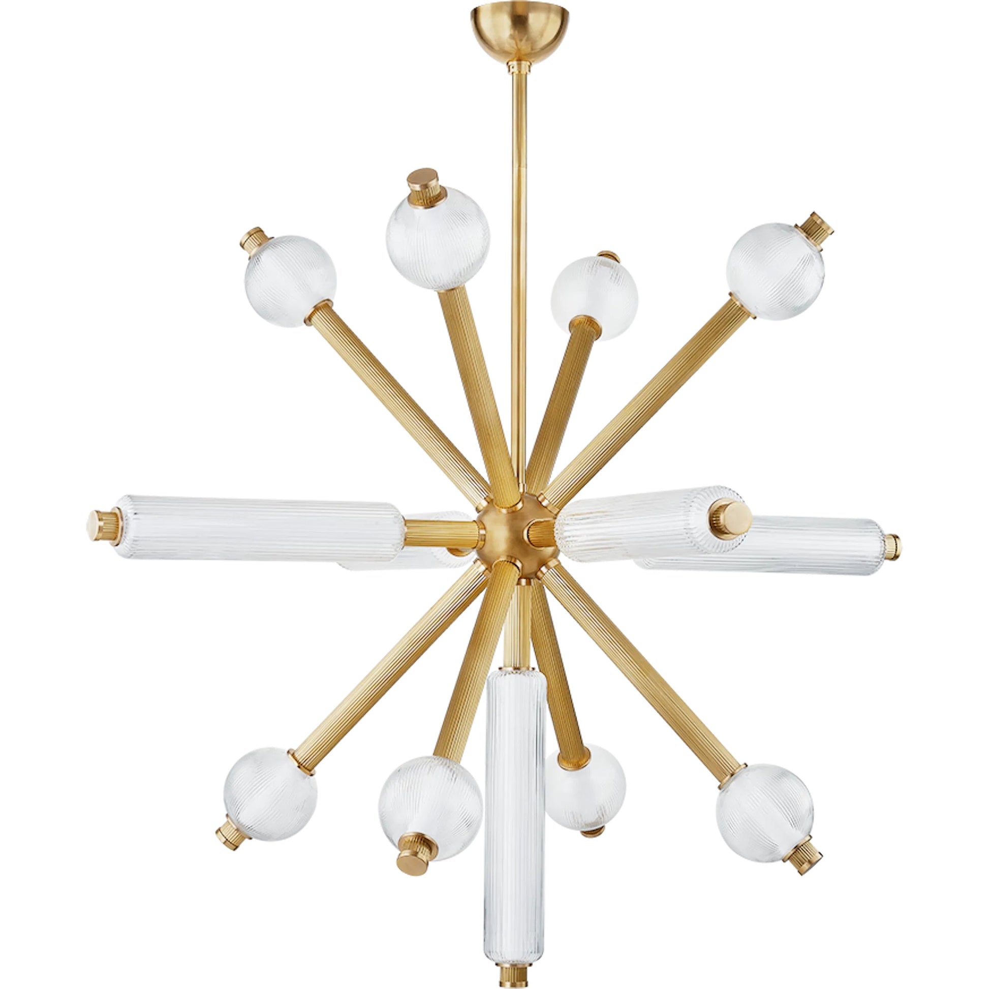 Atom 13-Light Chandelier by Corbett in vintage brass. Made from brass in a modern style.