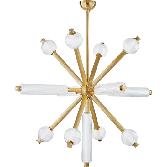 Atom 13-Light Chandelier by Corbett in vintage brass. Made from brass in a unique style.