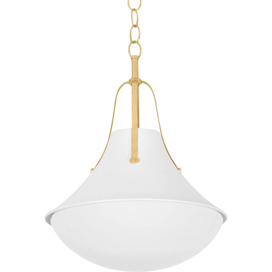 Coventry Pendant by Hudson Valley in vintage gold leaf, white plaster. Made from iron in a unique style.