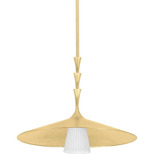 Vails Gate Pendant by Hudson Valley in vintage gold leaf. Made from iron in a unique style.