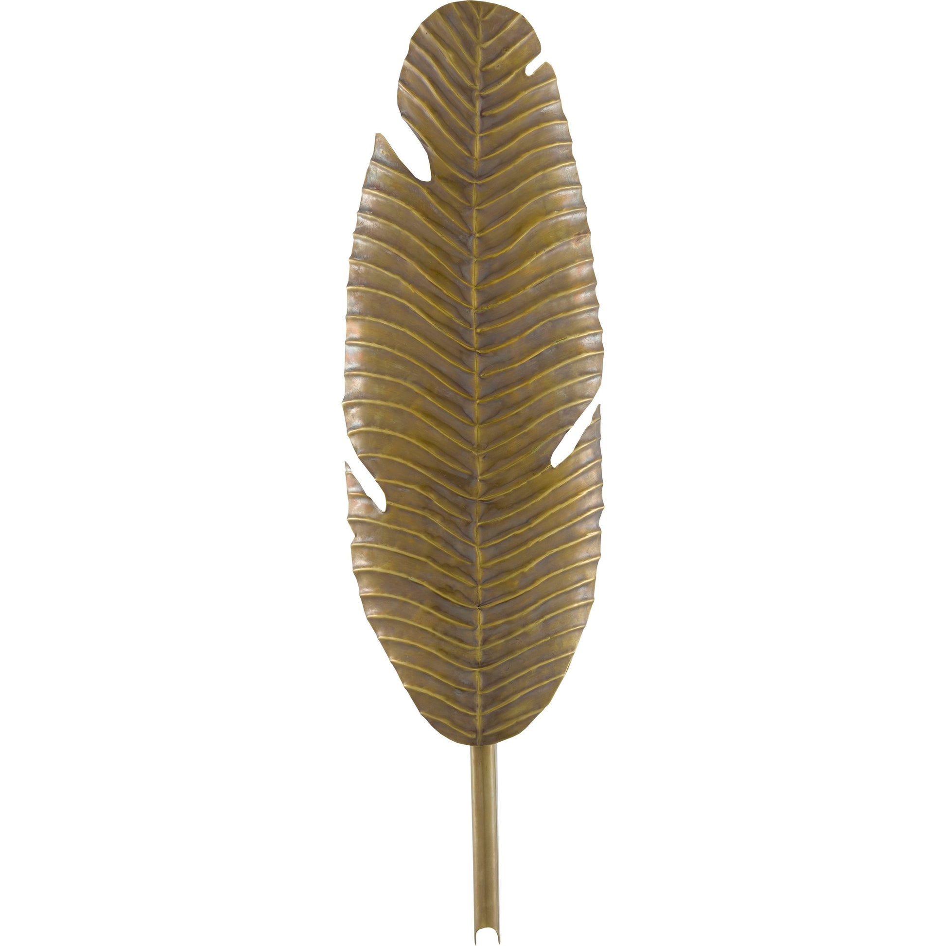 Tropical Leaf Wall Sconce by Currey and Company in vintage brass. Made from brass in a transitional style.