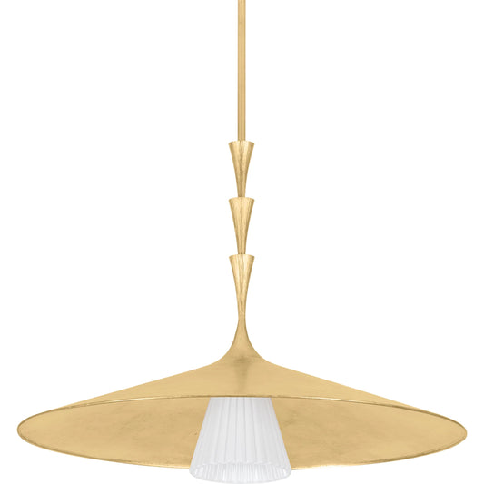 Vails Gate Pendant by Hudson Valley in vintage gold leaf. Made from iron in a unique style.