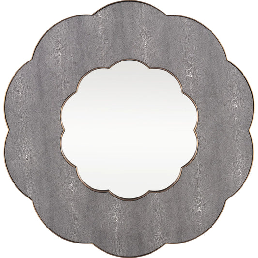 Scallop Wall Mirror by Varaluz in gray shagreen, weathered brass. Made from unique in a unique style.
