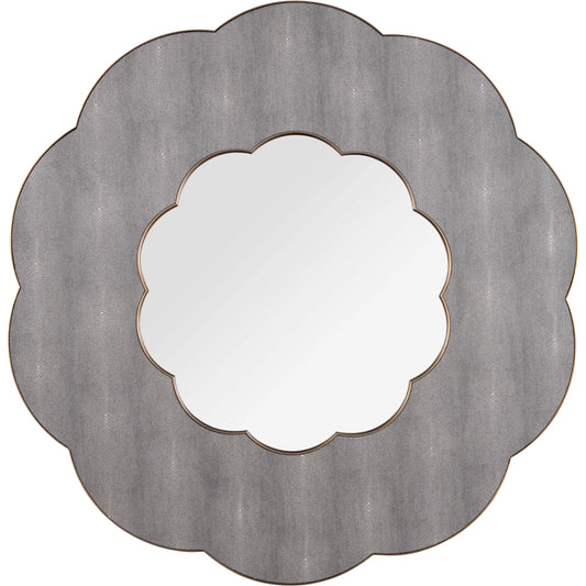 Scallop Wall Mirror by Varaluz in gray shagreen, weathered brass. Made from unique in a unique style.