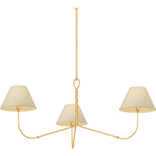 Dekalb Chandelier by Hudson Valley in vintage gold leaf. Made from steel in a unique style.