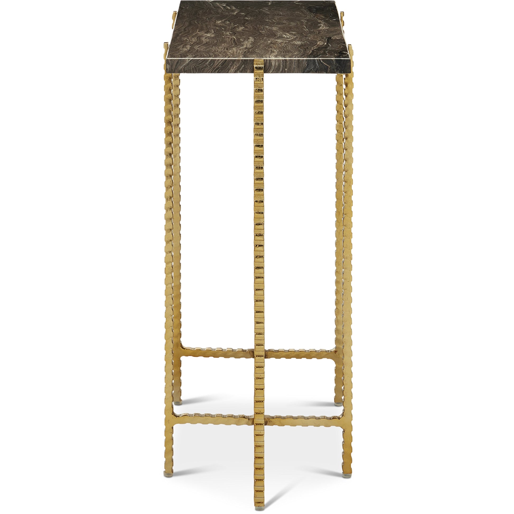 Flying  Side Table by Currey and Company in natural, gold. Made from cappuccino stone, iron in a modern style.