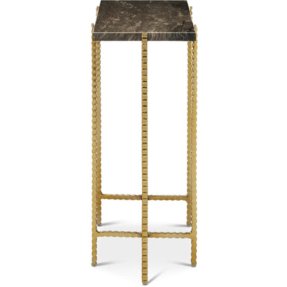 Flying  Side Table by Currey and Company in natural, gold. Made from cappuccino stone, iron in a modern style.
