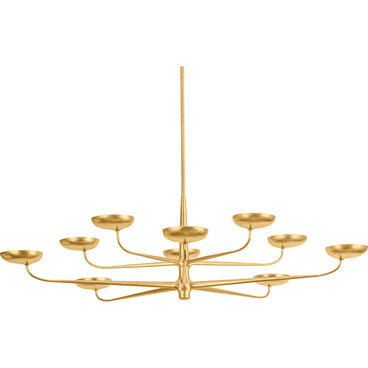 Taormina 10-Light Chandelier by Hudson Valley in vintage gold leaf. Made from iron in a unique style.