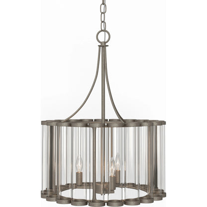 Bridgewater Chandelier by Lumanity in light sand mercury. Made from iron, glass in a traditional style.