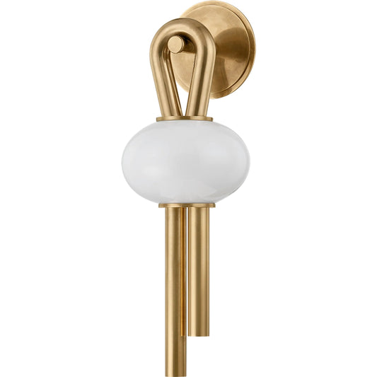 Ala Wall Sconce by Corbett in vintage brass. Made from brass in a unique style.