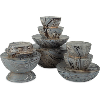 Stacking Box Set by Currey and Company in marbleized gray. Made from wood in a unique style.