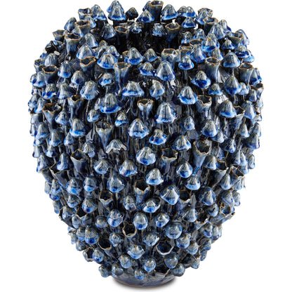 Manitapi Blue Vase by Currey and Company in blue. Made from ceramic in a coastal style.