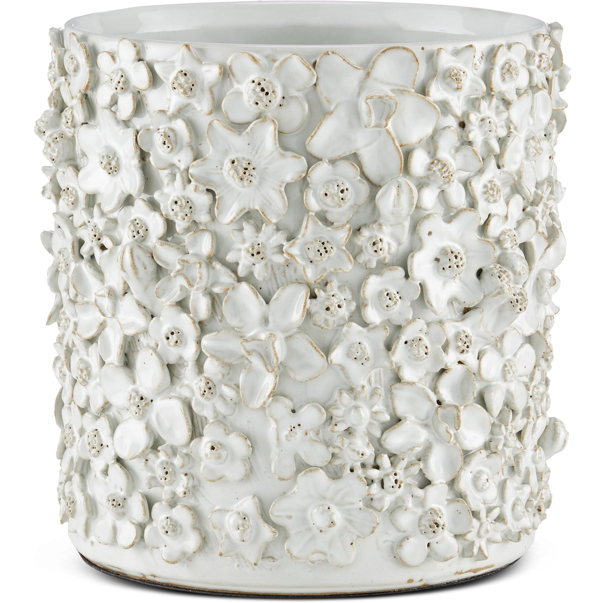 Jessamine Cachepot by Currey and Company in white. Made from ceramic in a modern style.