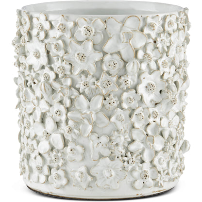 Jessamine Cachepot by Currey and Company in white. Made from ceramic in a modern style.