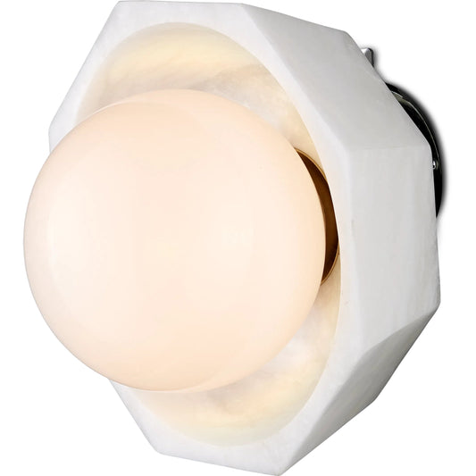 Waystone Wall Sconce by Currey and Company in natural, white. Made from alabaster, steel, glass in a unique style.