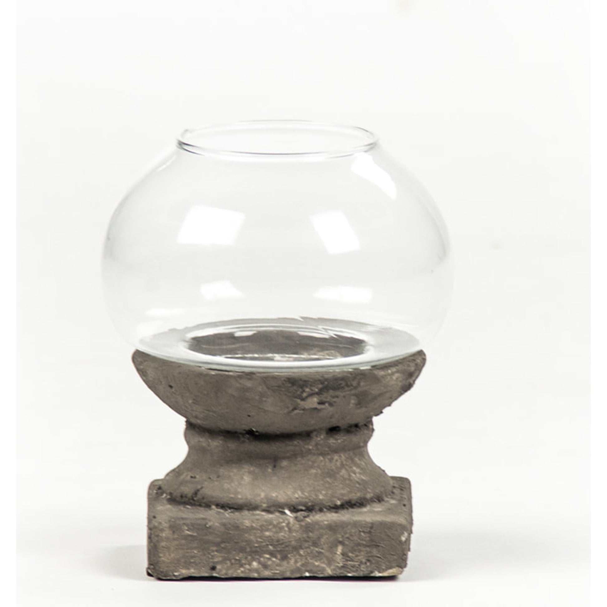 Orb Candle Holder by Zentique in distressed gray and granular clay, glass. Made from granular clay, glass in a modern style.