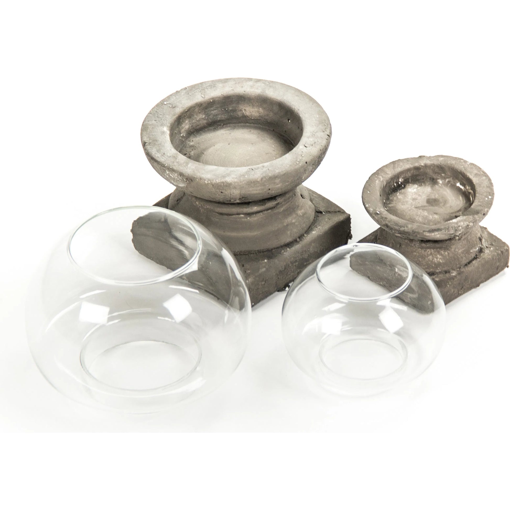 Orb Candle Holder by Zentique in distressed gray and granular clay, glass. Made from granular clay, glass in a modern style.