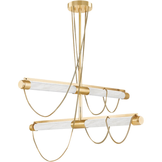 Lariat Chandelier by Corbett in vintage brass. Made from brass in a unique style.