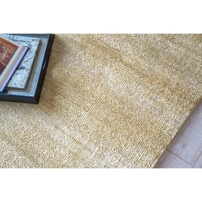 Plush 4633 Rug by Exquisite Rugs in gold. Made from bamboo silk, mohair in a unique style.
