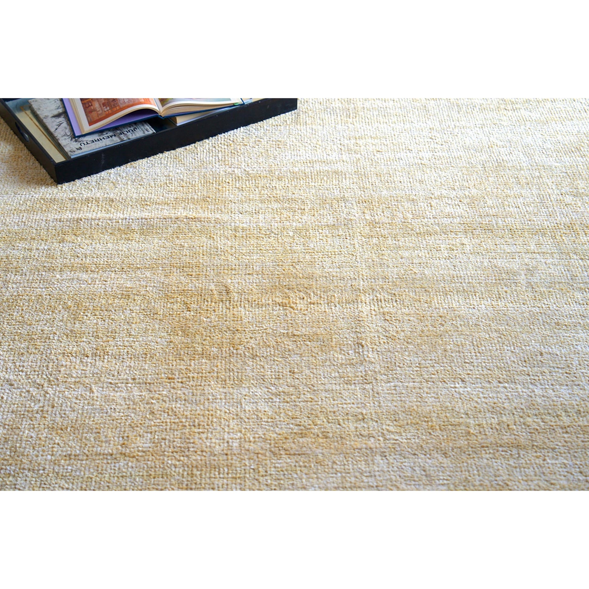 Plush 4633 Rug by Exquisite Rugs in gold. Made from bamboo silk, mohair in a unique style.