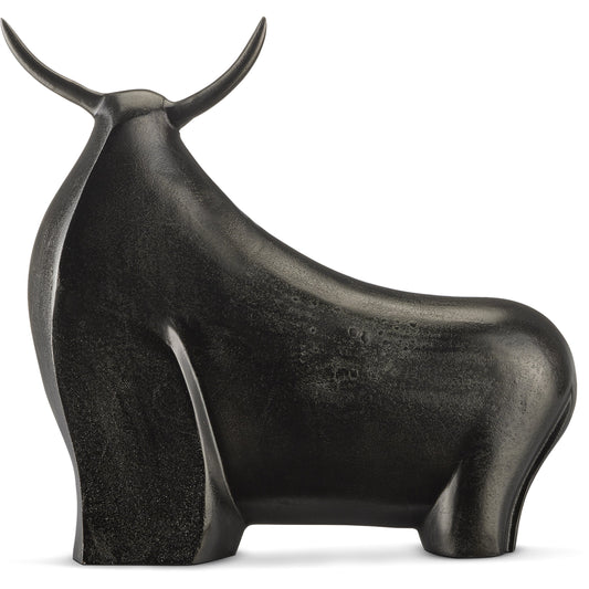 Ferdinand Bull Sculpture by Currey and Company in graphite. Made from cast aluminum in a modern style.